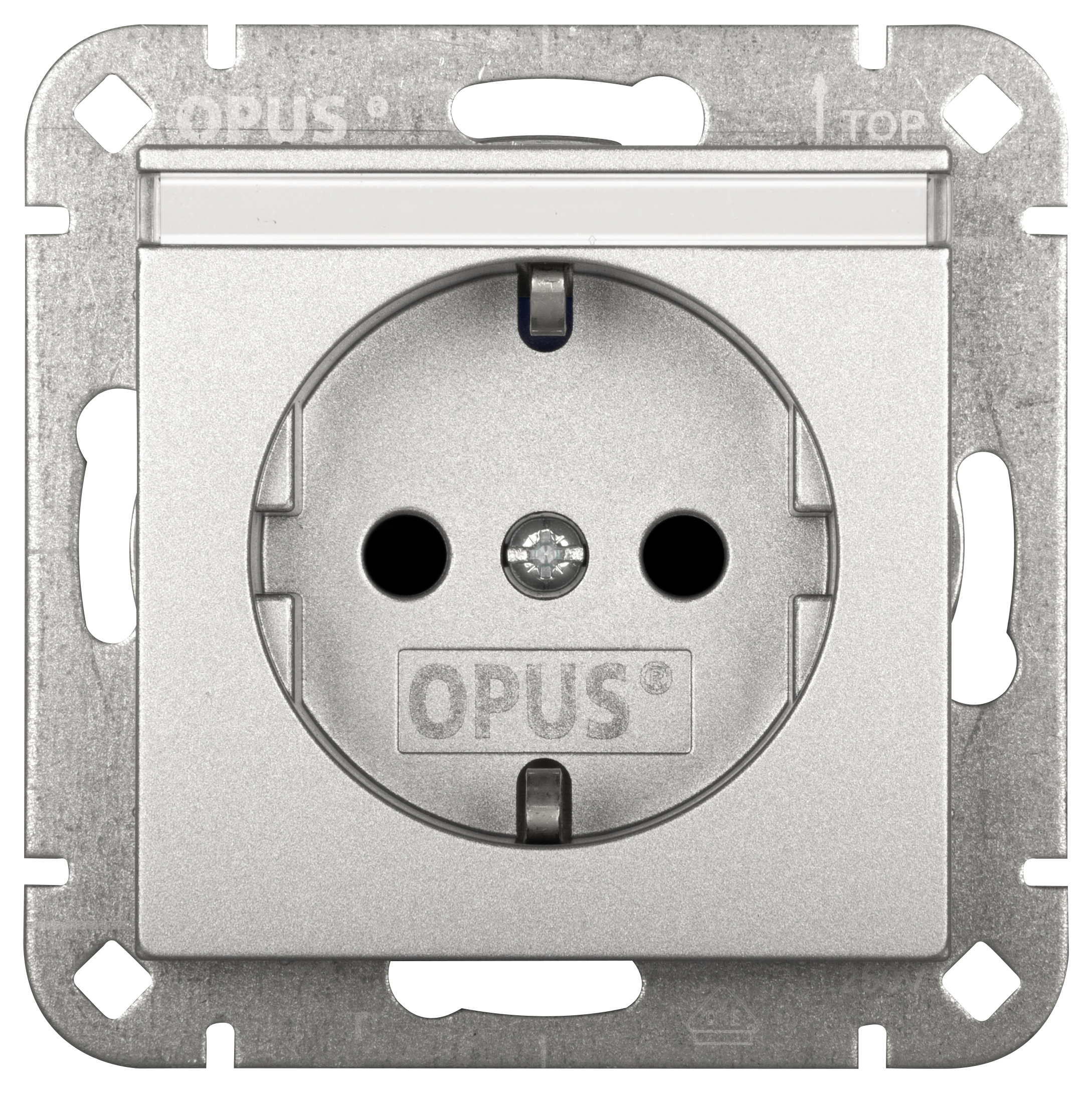 OPUS 55 contactdoos met tekstvenster alu- zilver - zijdeglans met verhoogde contactbescherming