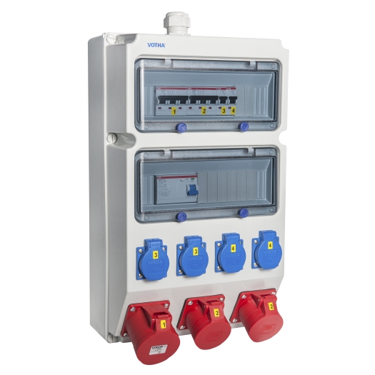 VOTHA WUPPERTAL wandverdeler Schrack zekeringen - bedraad met 1x CEE 32 A, 2x CEE 16 A, 4x WCD'S 230 V en aardlekschakelaar 40 A 0,03 A (4P)