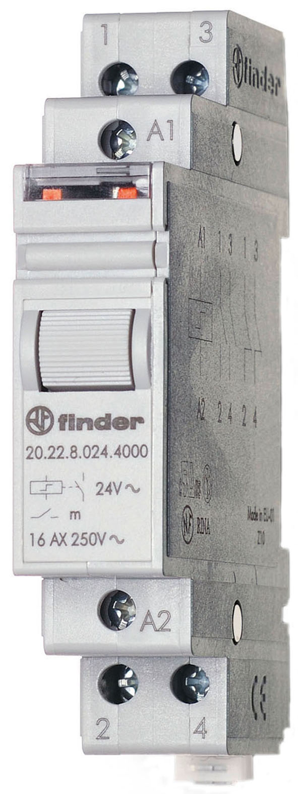 Impulsschakelaar voor in-line installatie, 2 NO-contacten 16 A, aan/uit, voor 230 V AC