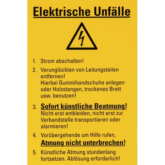 inlichtingenbord "Elektrische ongevallen"  (Duitstalig)