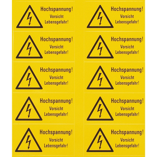stickers "Bliksemschicht met tekst" (Duitstalig) Hochspannung! Vorsicht Lebensgefahr!