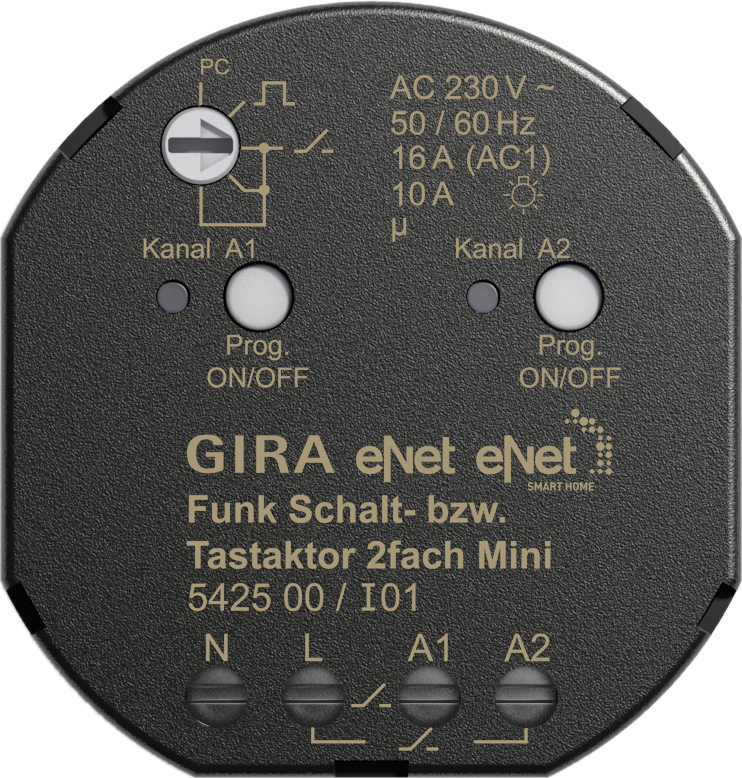 Draadloze schakel-/drukcontactactor 2f Mini Gira eNet