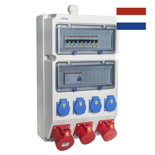 VOTHA WUPPERTAL wandverdeler - bedraad met 1x CEE 32 A, 2x CEE 16 A, 4x WCD'S 230 V en aardlekschakelaar 40 A 0,03 A (4P)