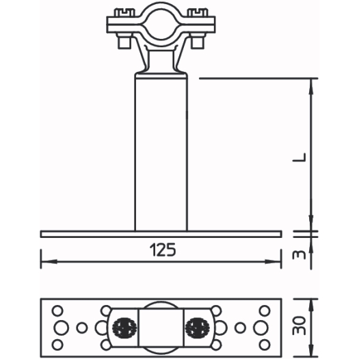 ISO-afstandshouder met montage 500mm, aluminium