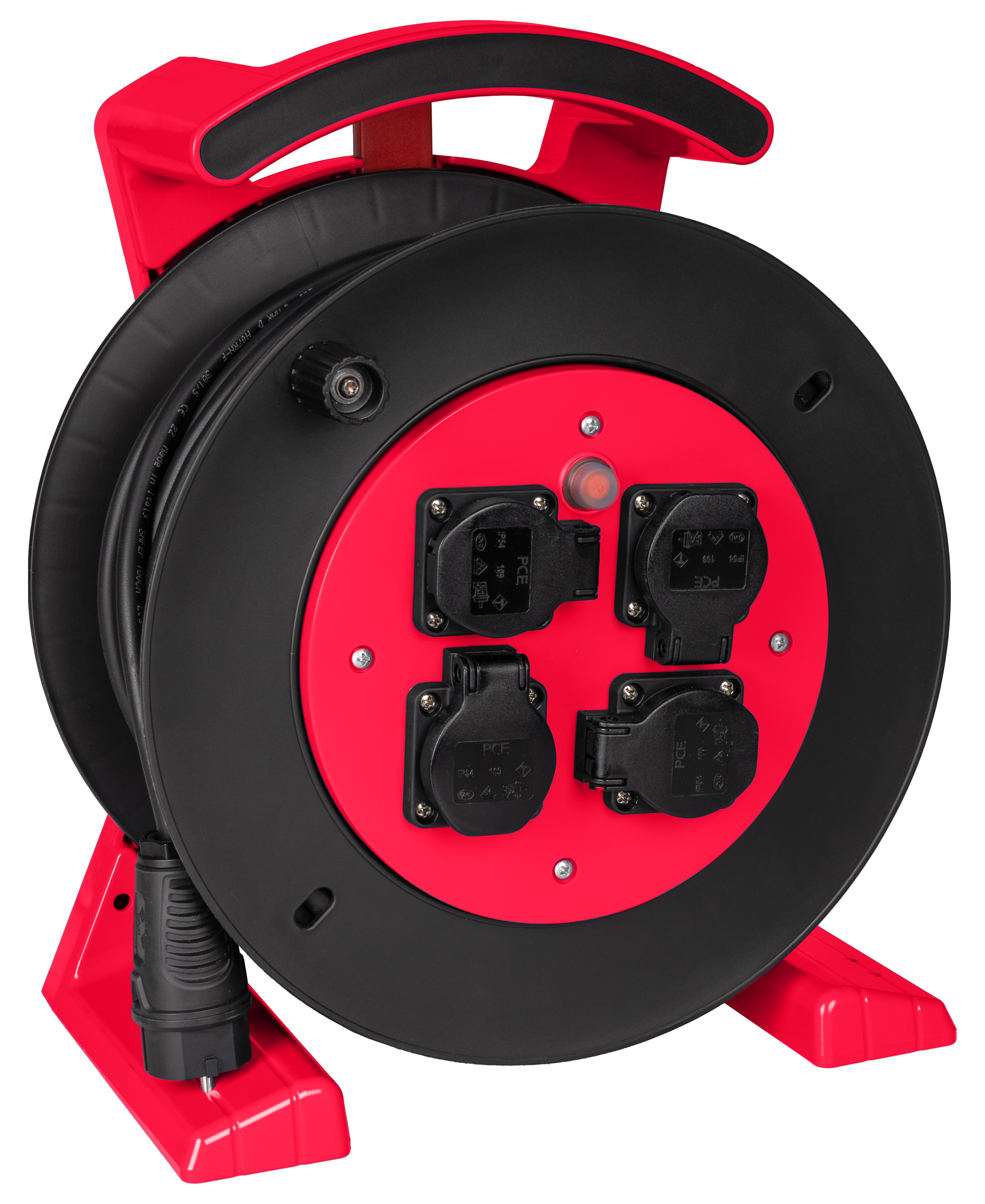 JUMBO kabelhaspel 2.0 in rood-zwart, 4 contactdozen, H07RN-F 3G1,5 mm², 40 m
