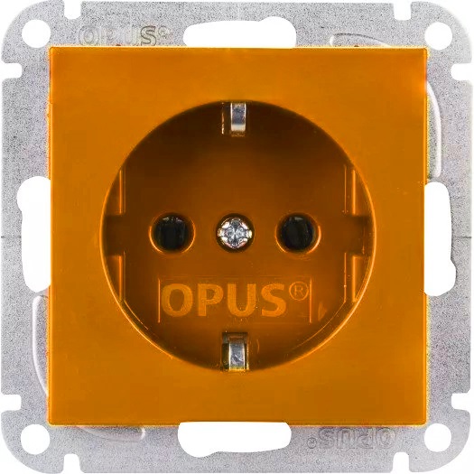 OPUS 55 Premium wandcontactdoos met randaarde en etikettenveld, oranje