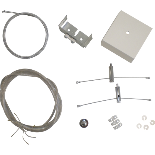 Accessoire bij lichtlijnmontage en kabelophanging ophangset met staalkabels, wit