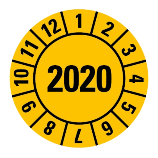 Kabelstickers "Volgende inspectie" 2020, geel, vel met 10 stickers