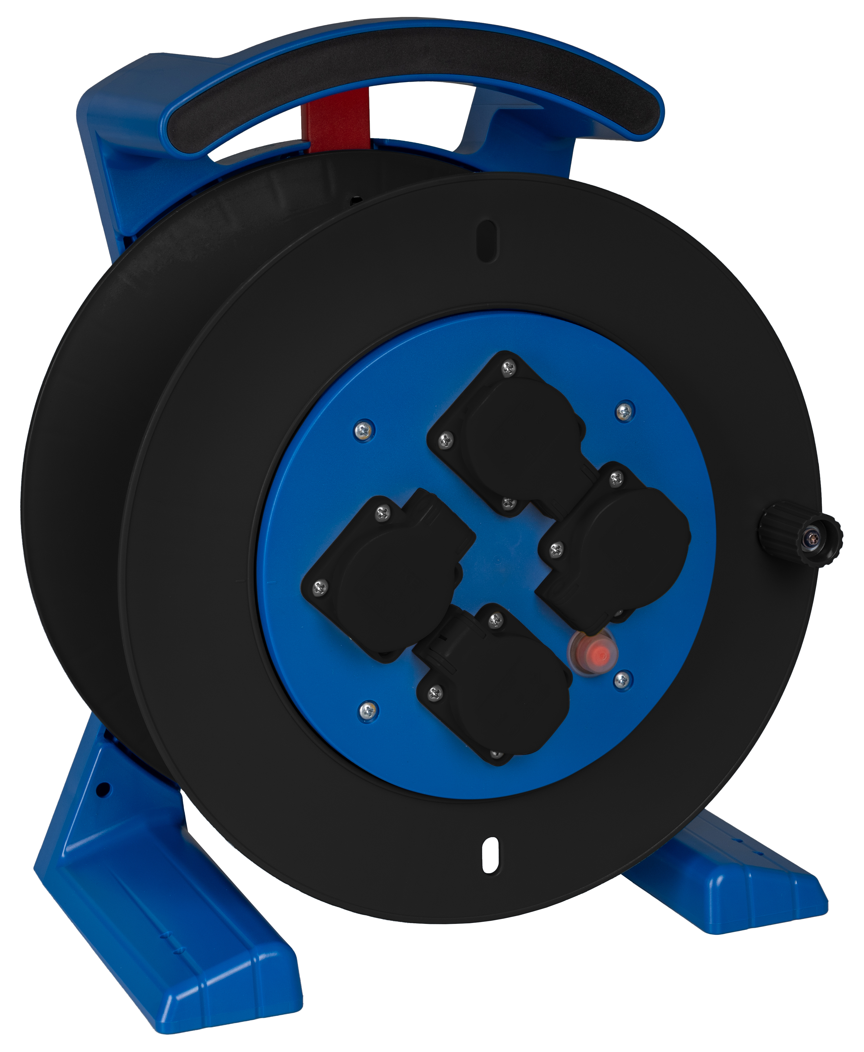 JUMBO kabelhaspel 2.0, lege trommel in blauw-zwart, 4 schokbestendige contactdozen