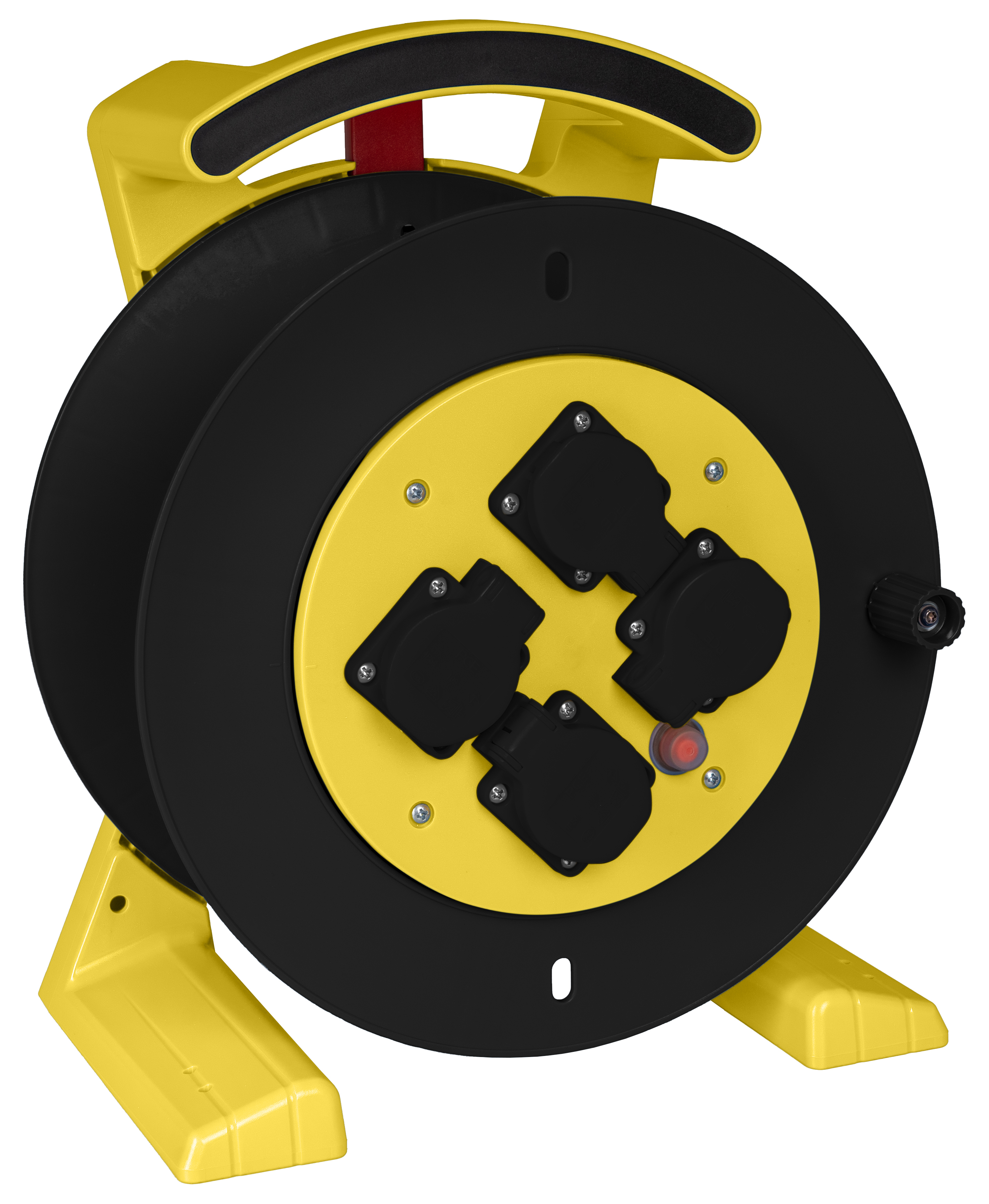 JUMBO kabelhaspel 2.0, lege trommel in geel-zwart, 4 schokbestendige contactdozen