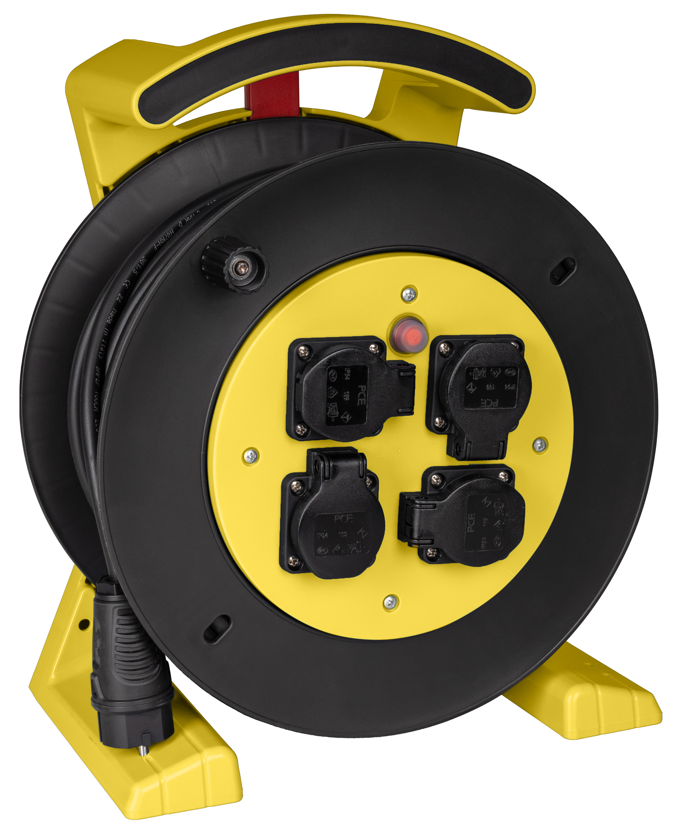 JUMBO kabelhaspel 2.0 in geel-zwart, 4 contactdozen, H07RN-F 3G2,5 mm², 25 m