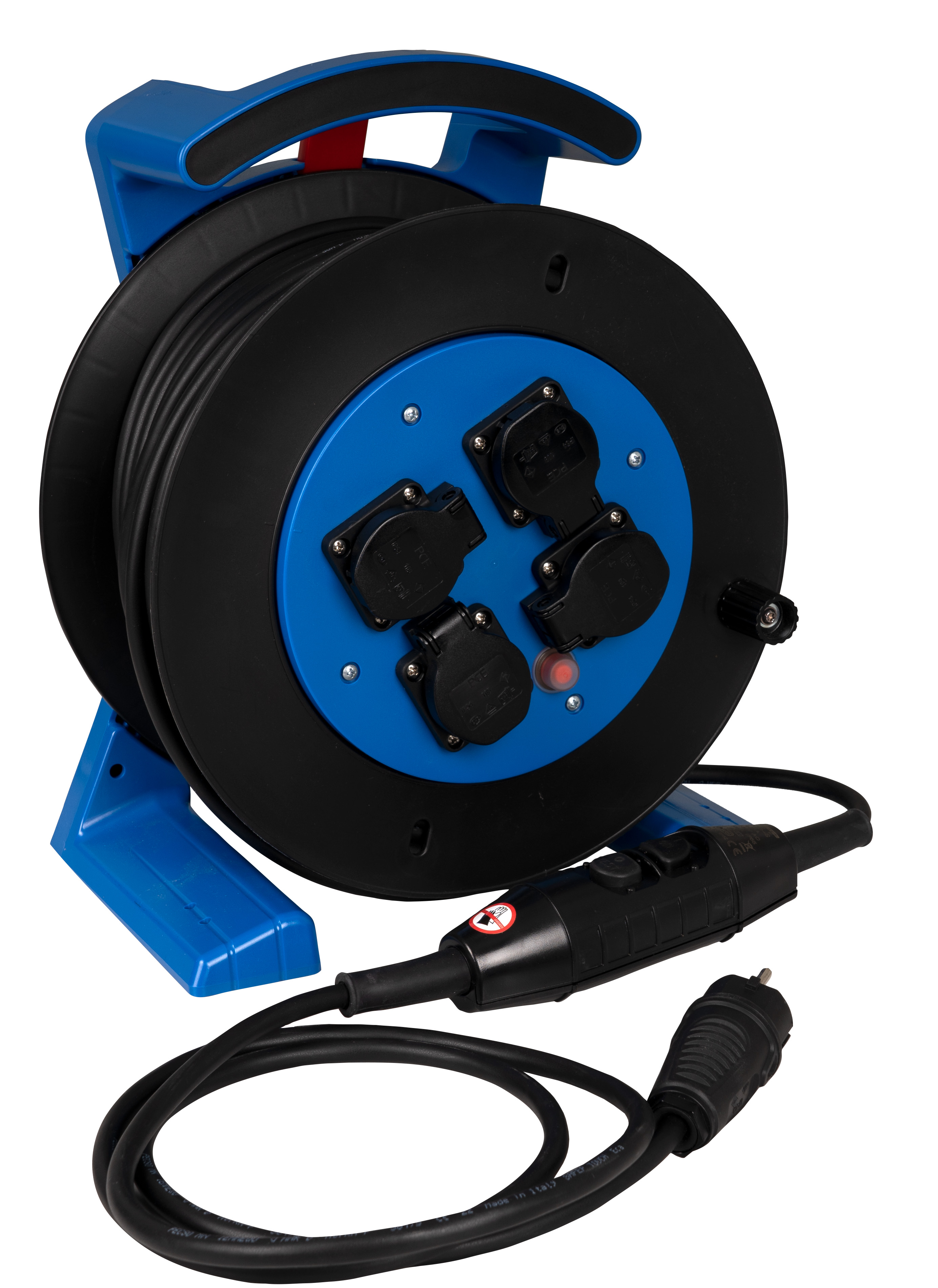 JUMBO kabelhaspel 2.0 in blauw-zwart, 4 contactdozen, H07RN-F 3G1,5 mm², 40 m, met PRCD-S