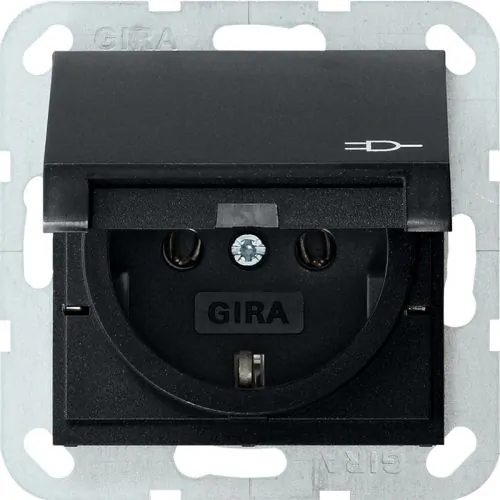 GIRA system 55 wandcontactdoos met klapdeksel zwart