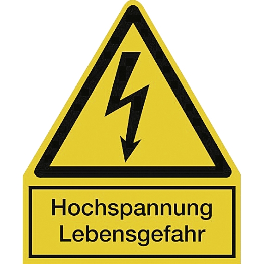 stickers "Bliksemschicht" met tekst (Duitstalig) Hochspannung Lebensgefahr