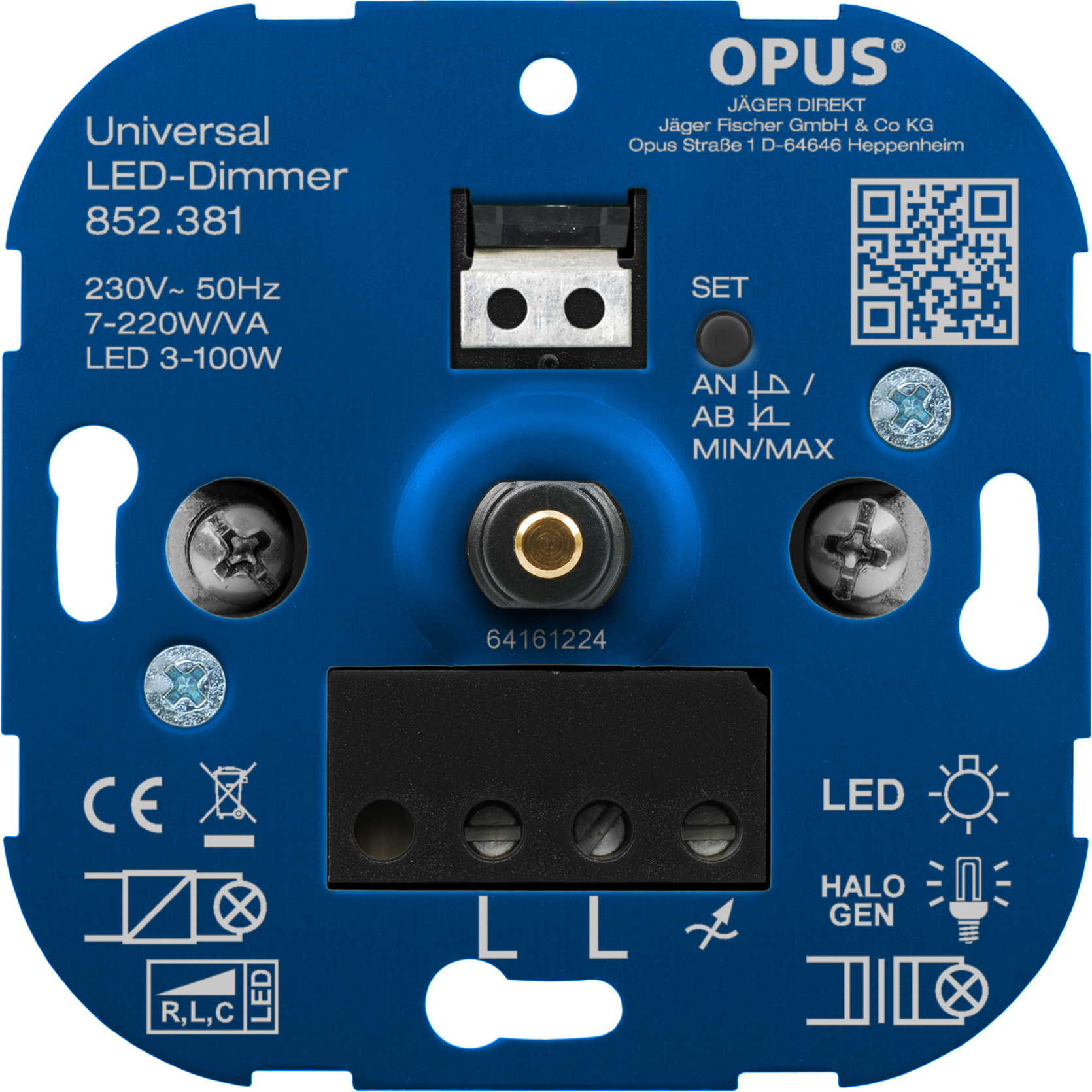 OPUS universeel-dimmer voor LED-, gloei- en halogeenlampen Universeel 7 - 220 VA / LED 3 - 100 W