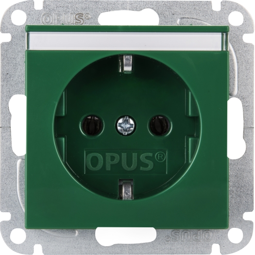 OPUS 55 Premium wandcontactdoos met randaarde en etikettenveld, groen