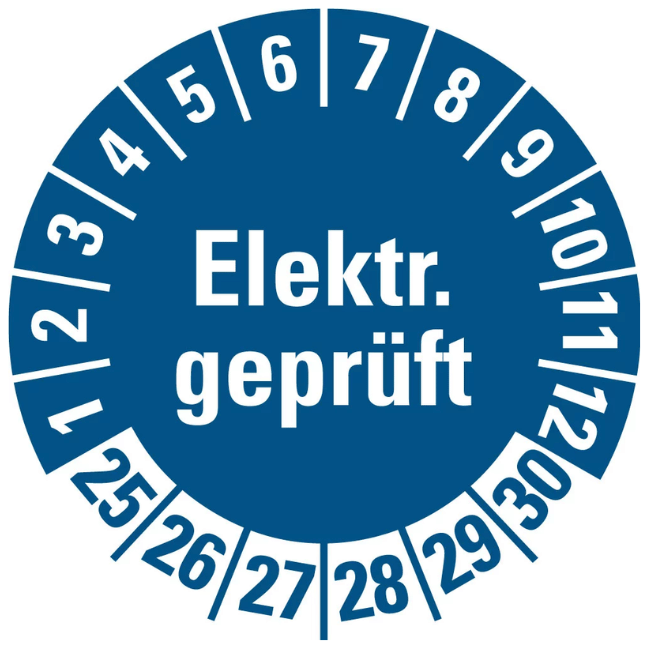 Teststicker elektrisch getest, 25 - 30, blauw, zelfklevende folie, Ø 20 mm, 10 stuks/vel