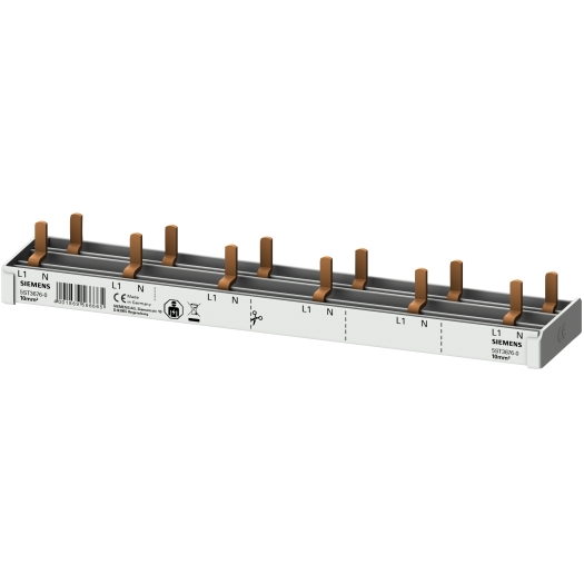 Compacte pinrail, 10 mm² aansluiting 1p/N 6x AFDD + 6x anti-kantel 12 TE vaste lengte