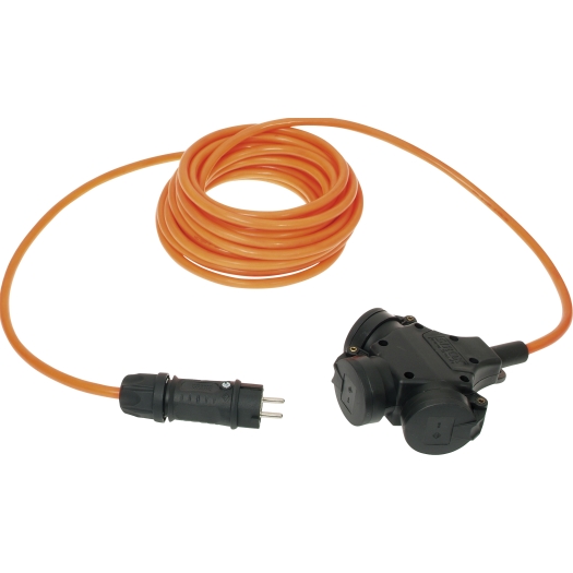 SiRoX verlenging, fluorescerend oranje, 10 m, 1x contactstekker en 3-weg koppeling, H07BQ-F 3G1.5