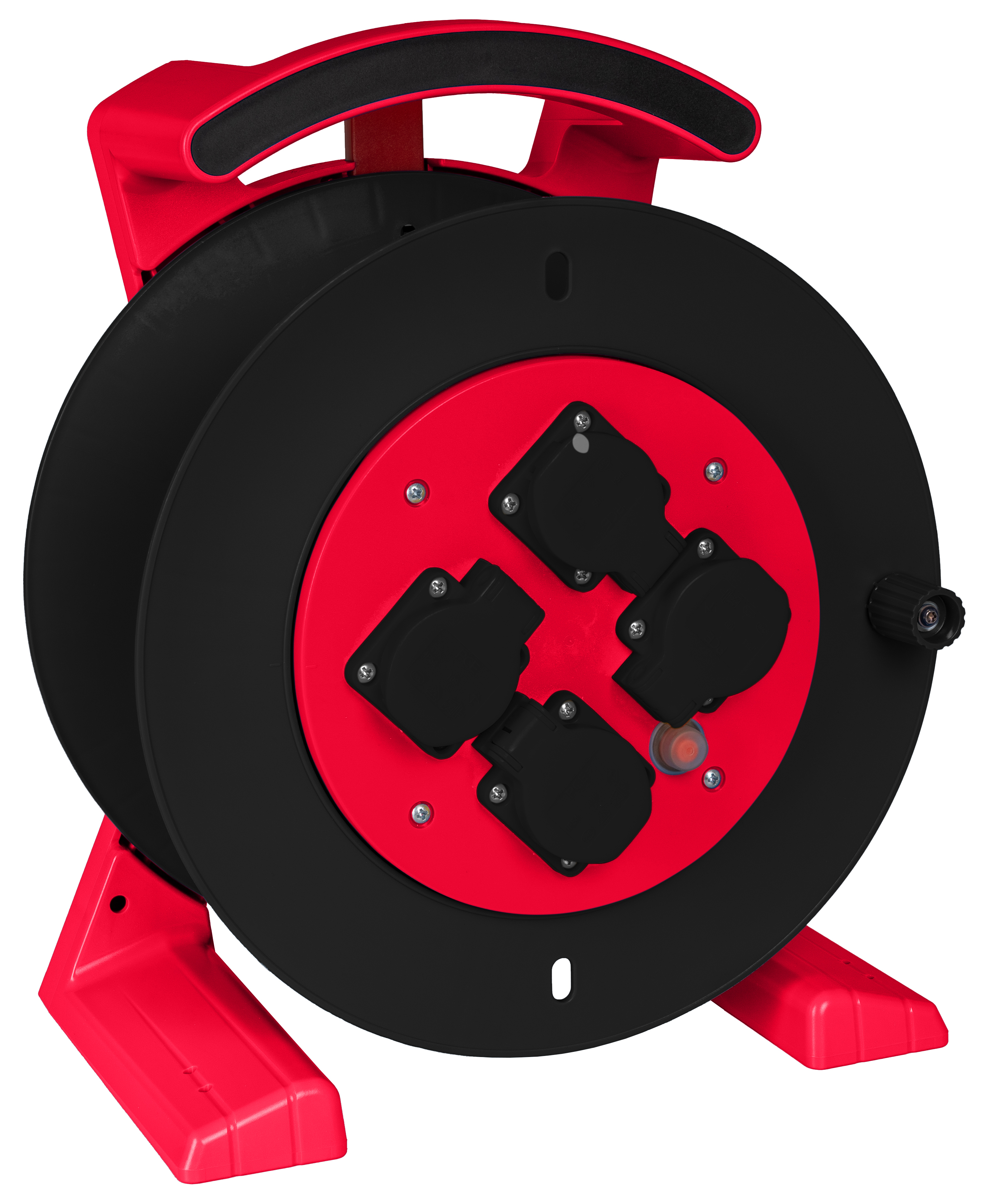 JUMBO kabelhaspel 2.0, lege haspel in rood-zwart, 4x schokbestendig wandcontactdozen