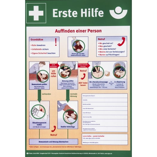 informatiebord "Instructies voor eerste hulp" (Duitstalig)