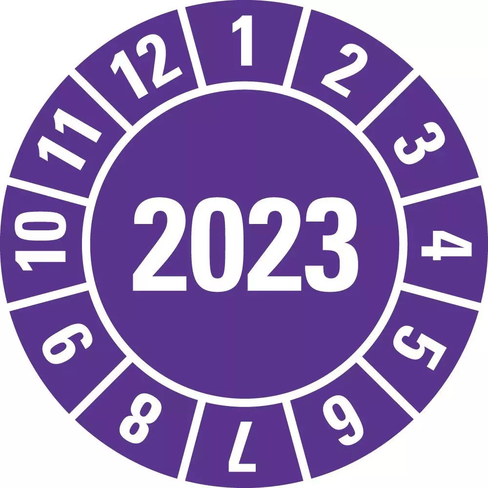 Jaarlijkse controlesticker 2023, paars, Ø15mm (vel=10)