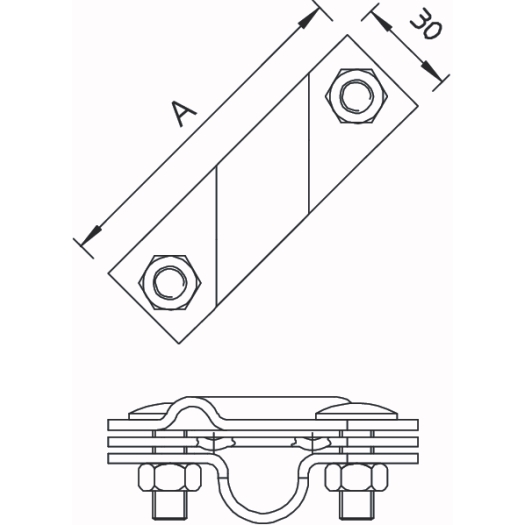 Verbindingsklem voor ronde en platte geleiders 20 mm, V2A, 1.4301