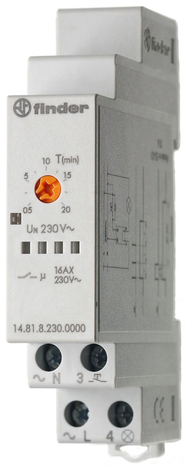Trappenhuisverlichtingscontroller, servicefunctie, 1 maakcontact 16 A, voor 230 V AC, 4 aansluitingen onderaan
