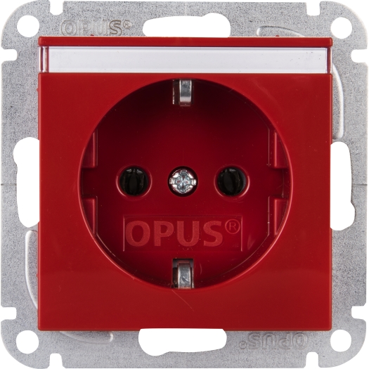 OPUS 55 Premium wandcontactdoos met randaarde en etikettenveld, rood