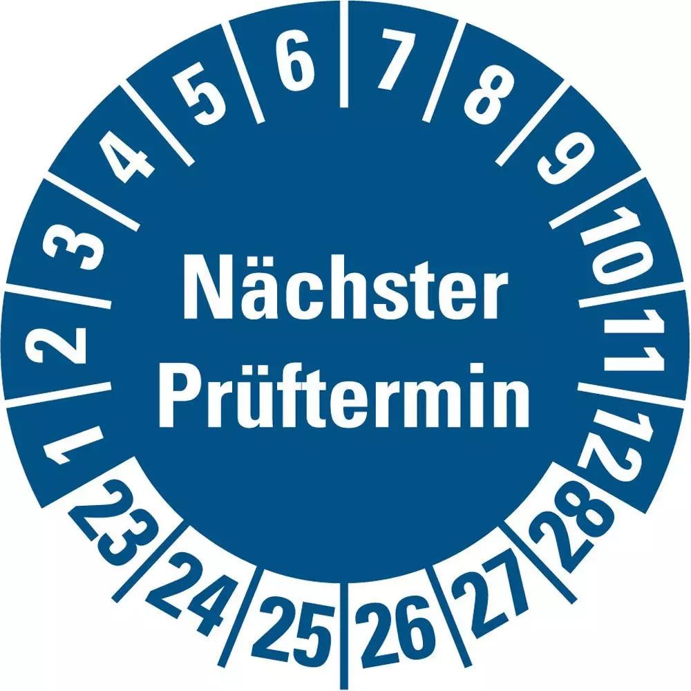 Volgende inspectiedatum" badge 23-28, blauw, Ø20mm (vel=10)