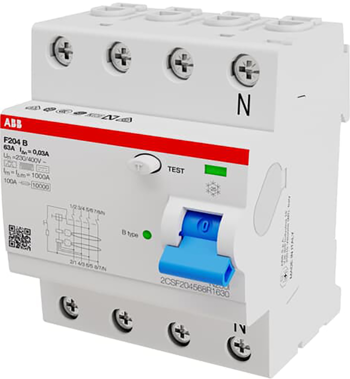 ABB aardlekschakelaar 4 polig, 63A, 30mA B type