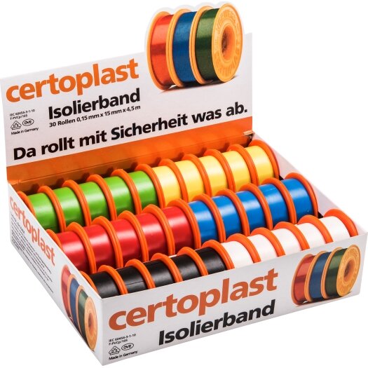 Isolatietape toonbankdisplay zwart, wit, groen, rood, geel, blauw